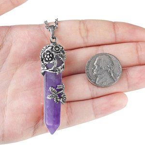 🆕Crystal Purple Amethyst Point Pendant Stone Necklace